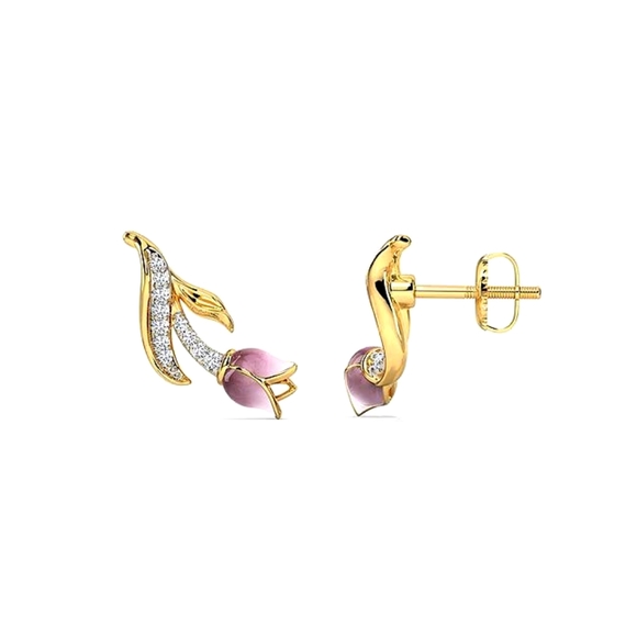18k real gold  and diamond Tulip stud ear rings - Picture 3 of 4